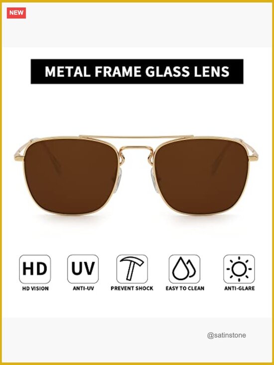 Retro Square Aviator Sunglasses Glass Lens Flat Metal Eyewear Unisex main image 5
